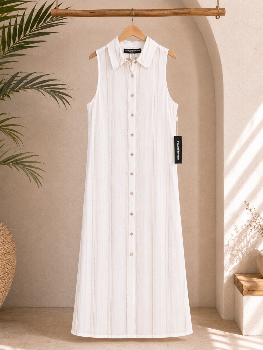 Karl Lagerfeld White Sleeveless Button-Front Maxi Dress - Picture 4 of 5